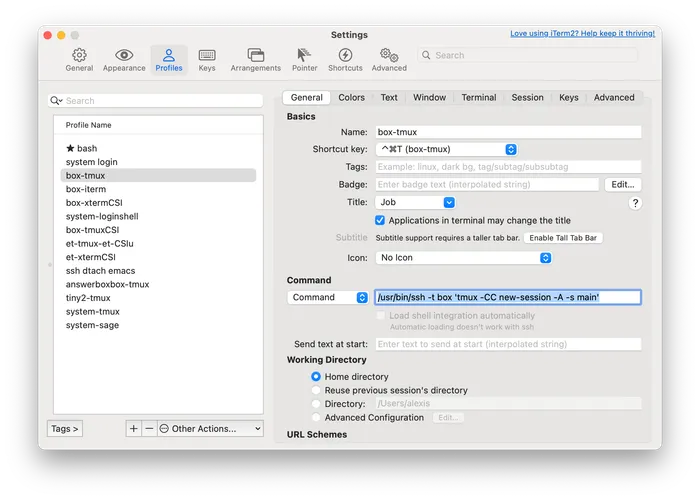 iTerm profile setup for remote tmux