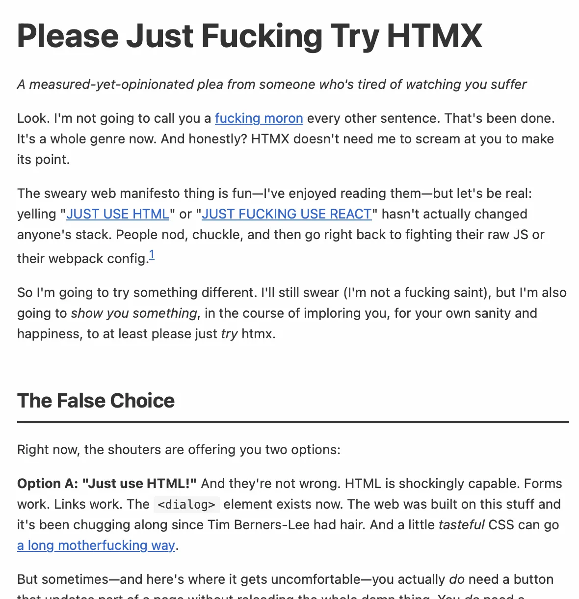 Screenshot of pleasejusttryhtmx.com