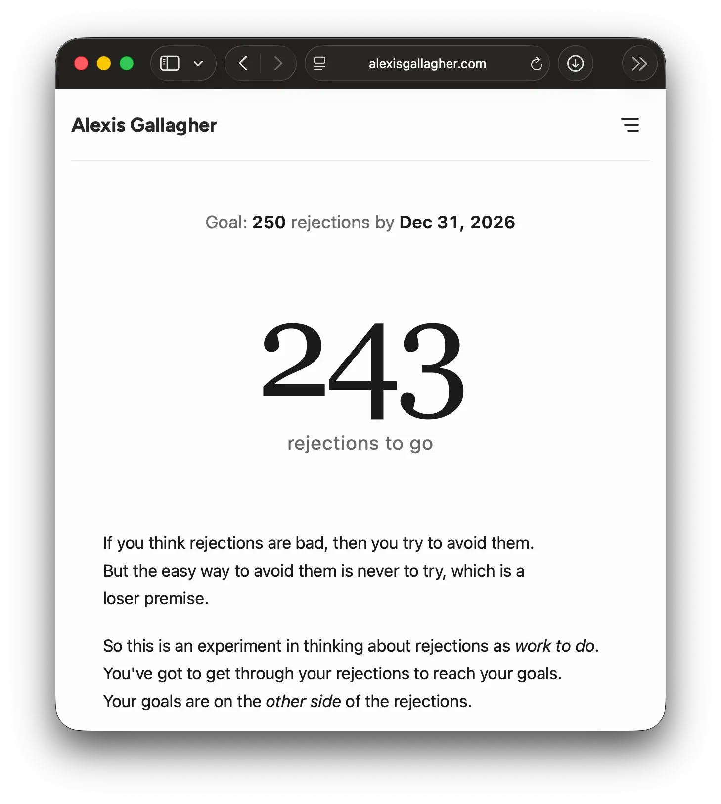 screenshot of a rejection counter
